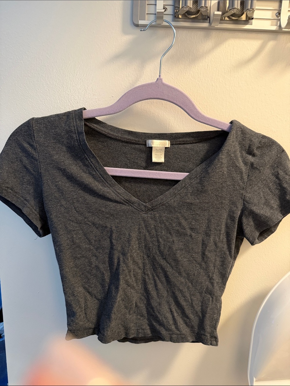 Bozzolo Dark Charcoal V-Neck Cropped Tee